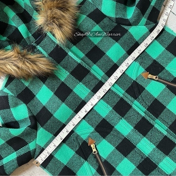 J.Crew NWT green/black buffalo plaid faux fur hooded parka *shop@iamwarrior - Picture 5 of 10